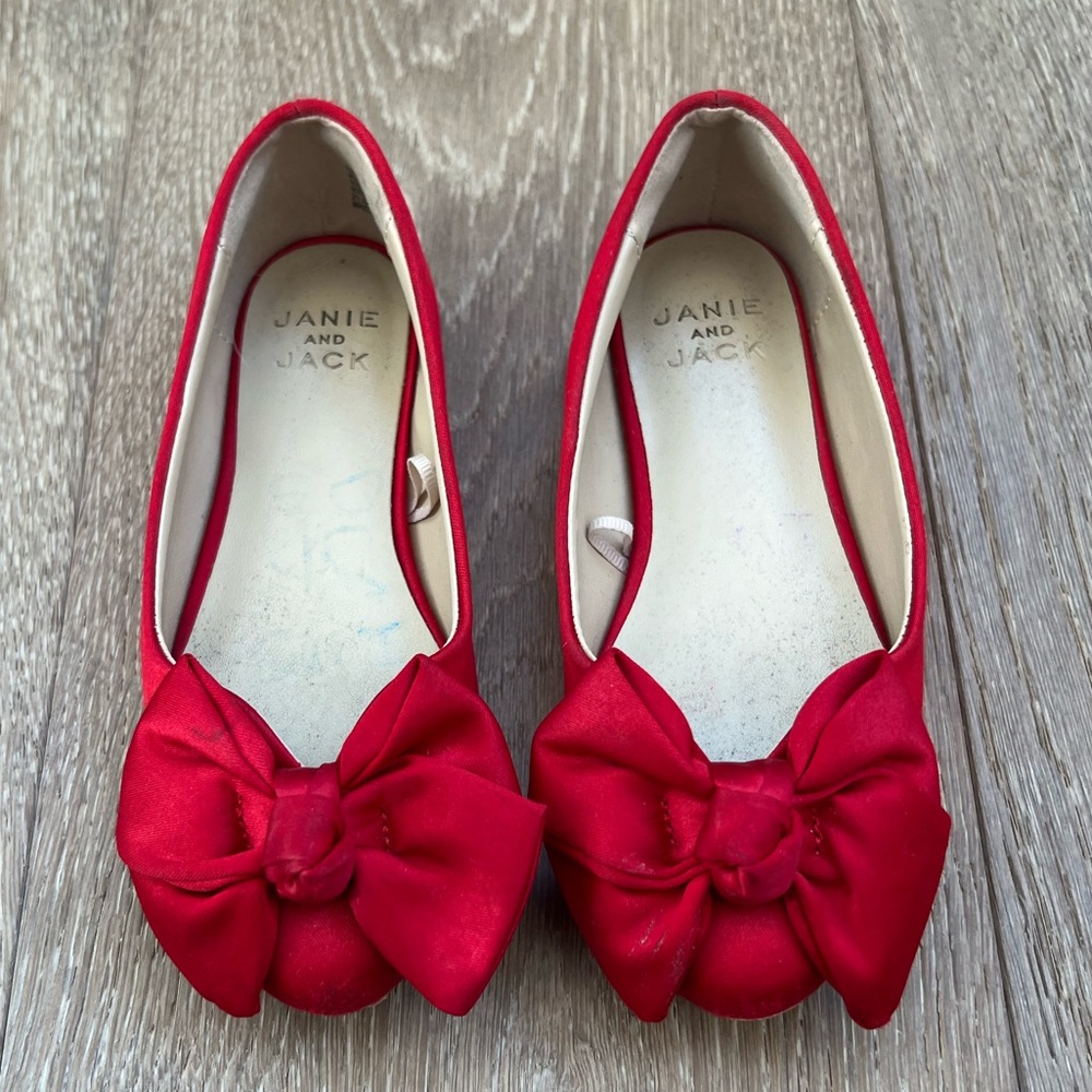 Janie and Jack Satin Bow Red Shoes
